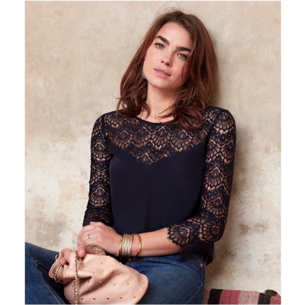 Sézane Adeline Silk Lace Blouse Women’s Size 34 In Black